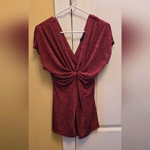Red Double V Neck Blouse With Gathers At The Bust